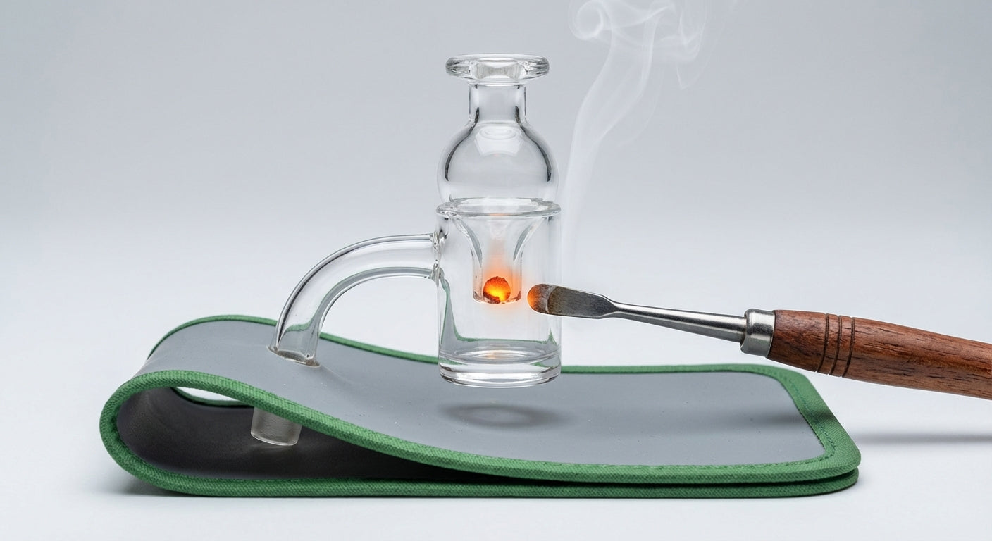 Close-up of a quartz banger mid cold-start hit