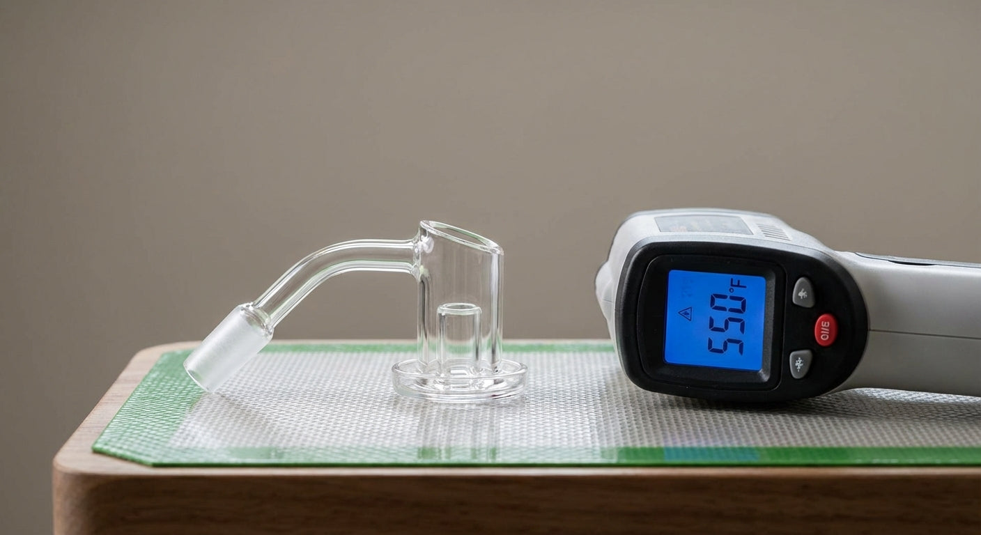 close-up of a banger with IR thermometer  temp