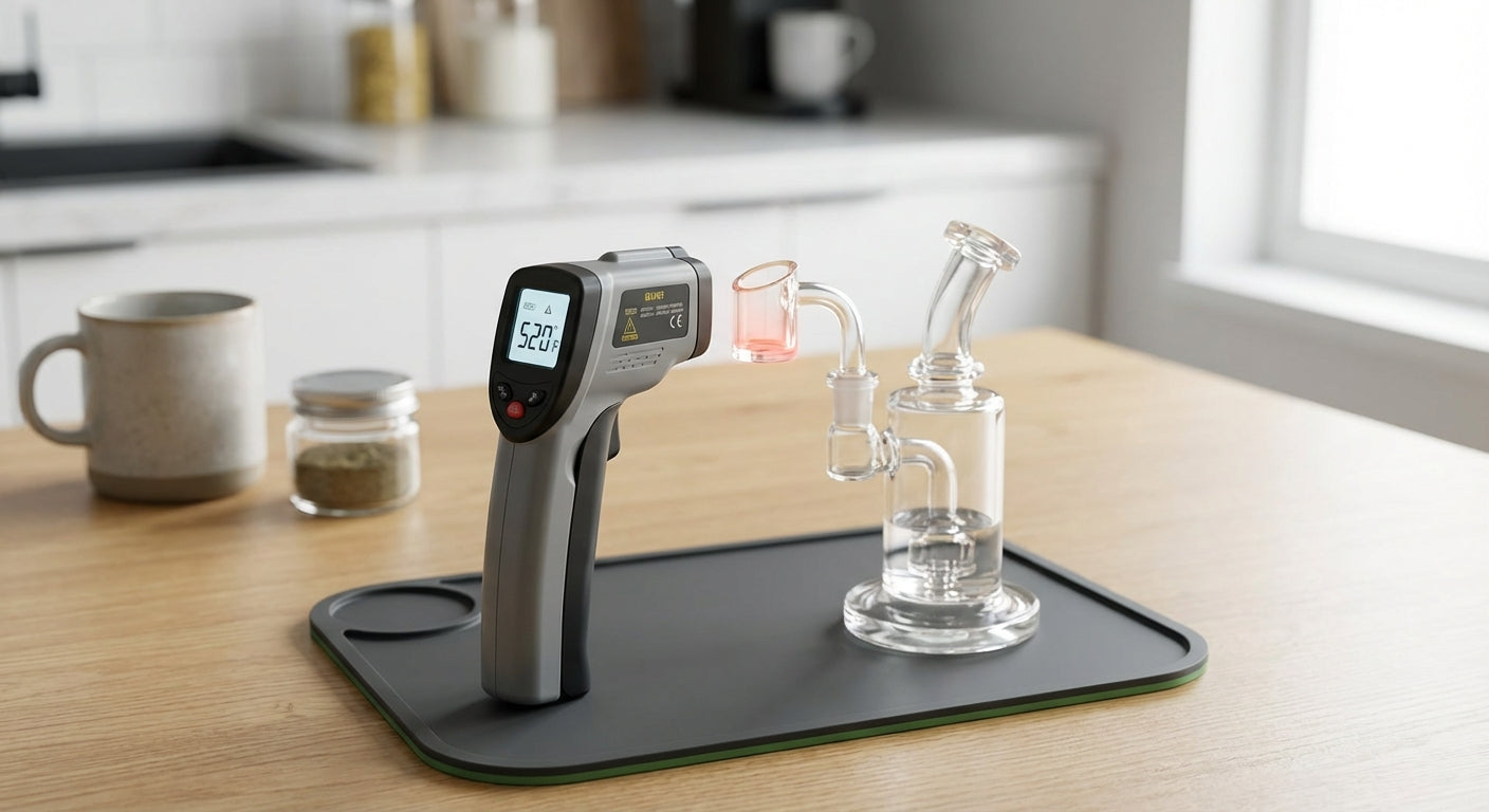 IR thermometer reading a quartz banger at 520°F