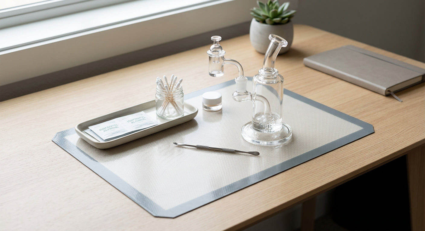 clean, organized dab station on a small desk