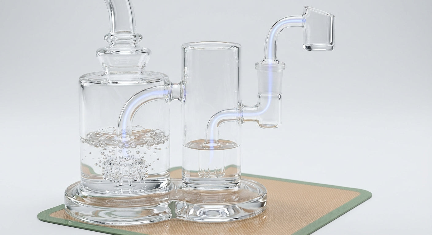 Close-up of a dab rig  bubbles and airflow path highlighted