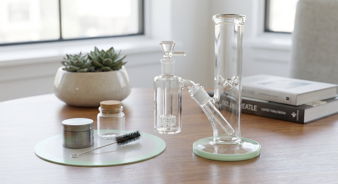 A clean bong setup  an ash catcher installed between the bowl and the joint