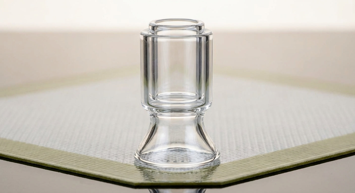 Close-up of a 1-inch hollow quartz insert sitting inside a control tower banger