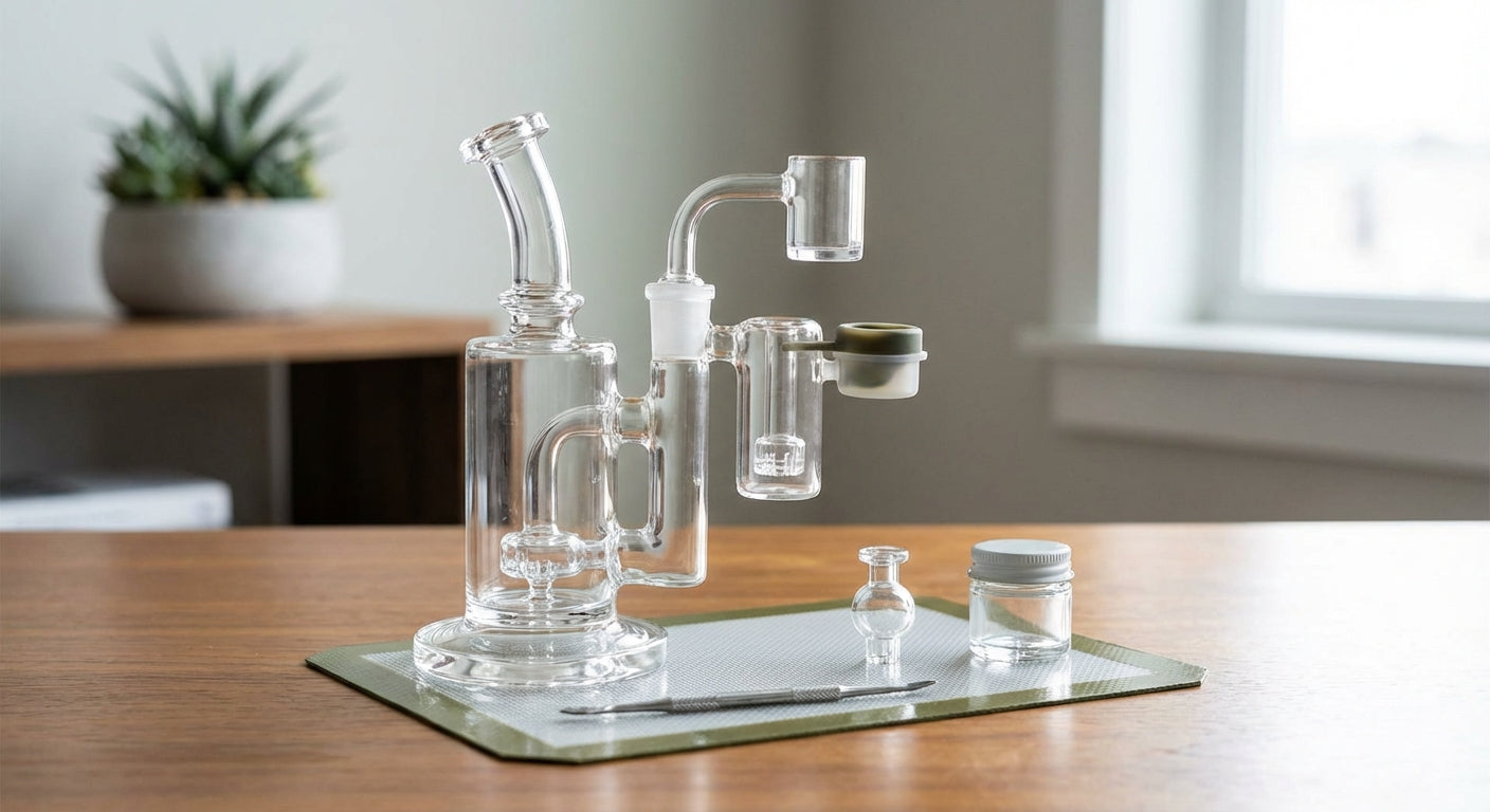 Clean dab rig setup with a glass reclaim catcher installed