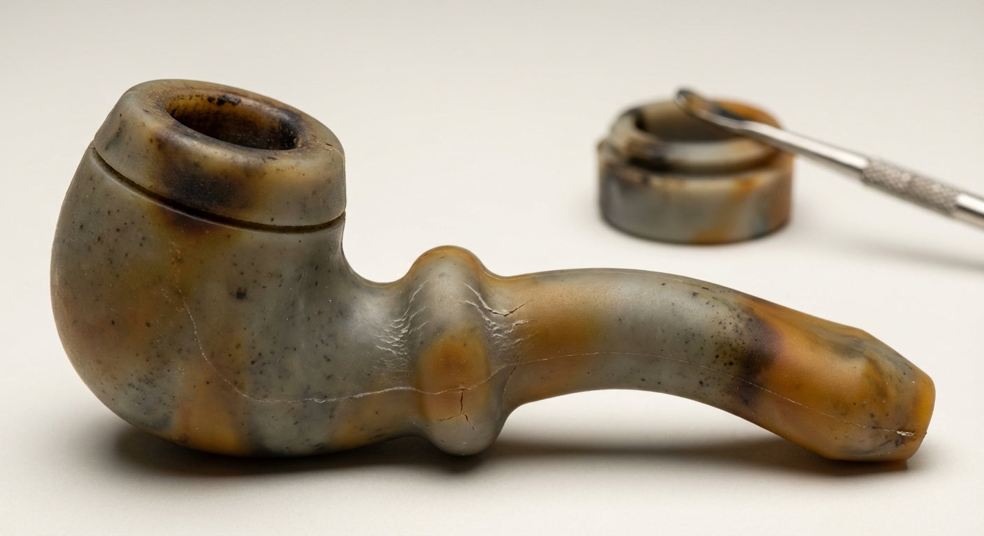 Close-up of a well-used silicone pipe  various wear indicators like discoloration and stress round joints