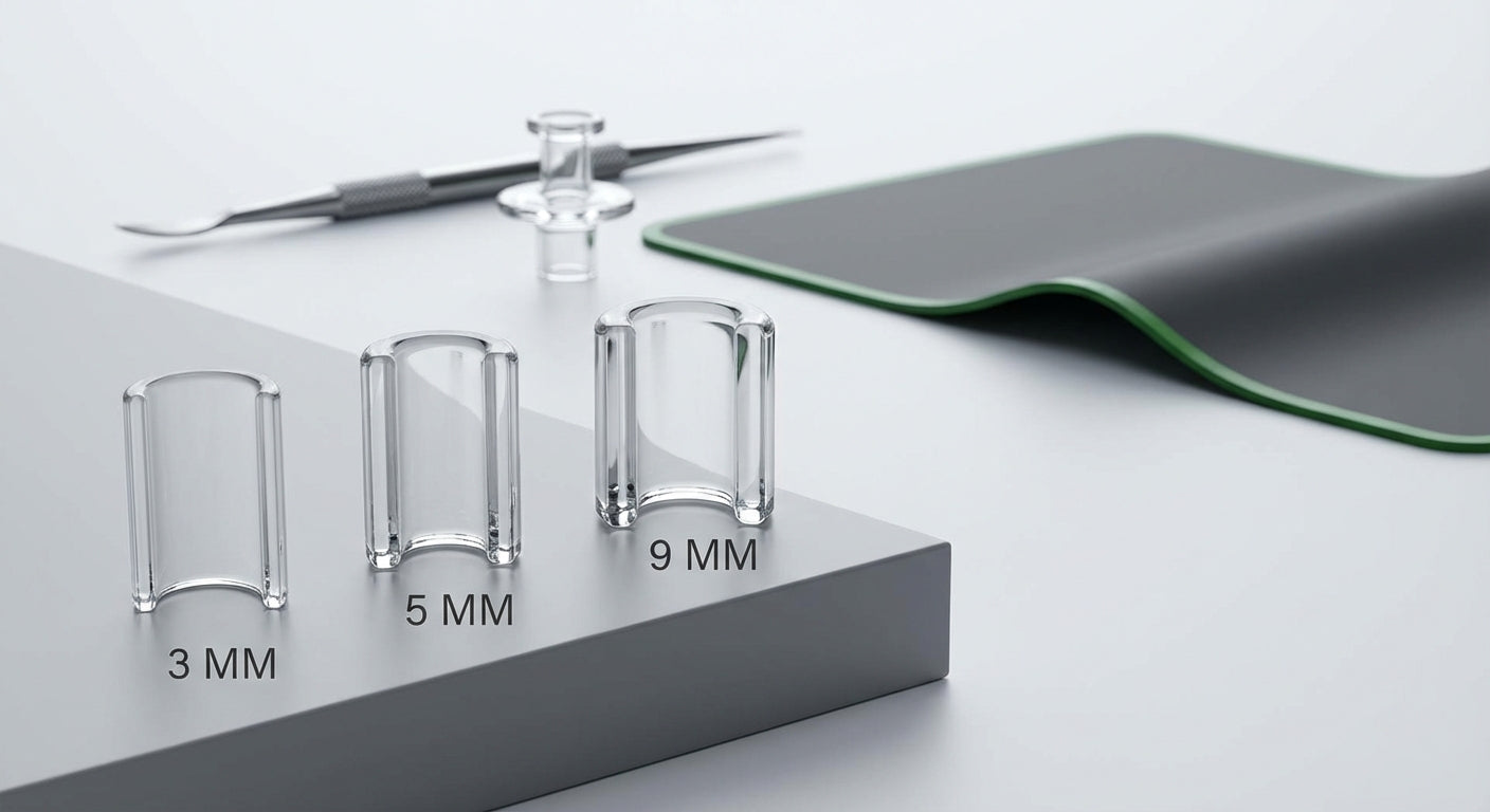 Close-up cross-section photo  3 mm, 5 mm, and 9 mm glass walls