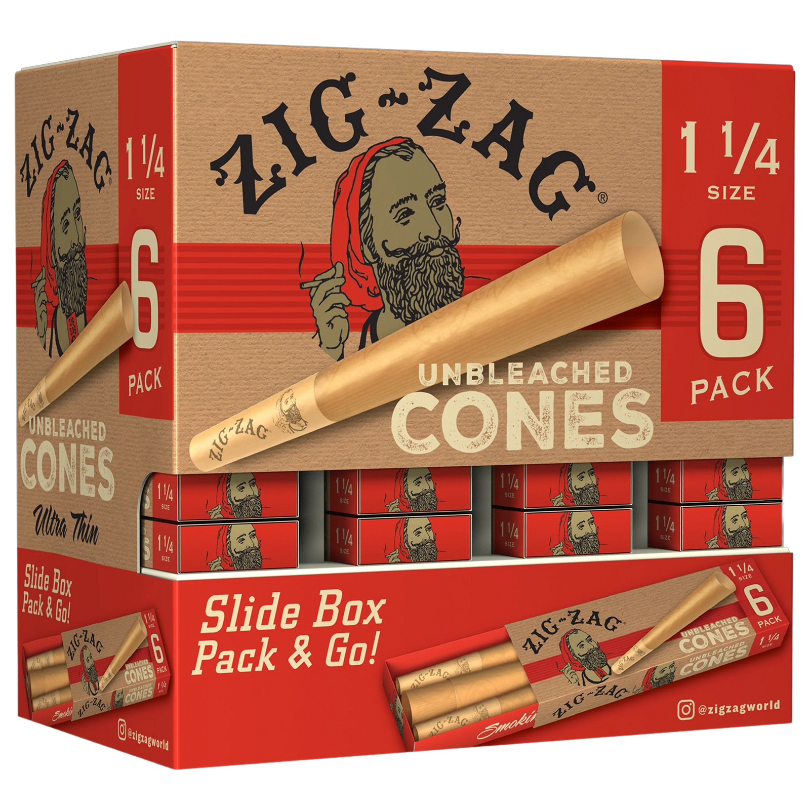ZIG ZAG PROMO DISPLAY (36 PACK) – 1 ¼ UNBLEACHED CONES