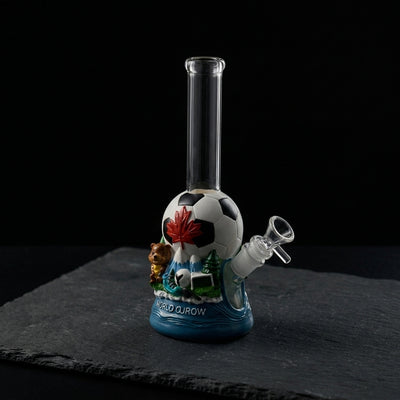 10.4" Maple leaf soccer water pipe on dark slate surface - Oil Slick Pad