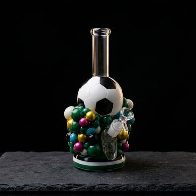 10.4" Soccer party water pipe on dark slate surface - Oil Slick Pad