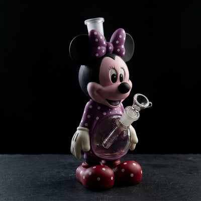 10.5'' Polka Dot Bow Mouse Water Pipe on dark slate surface - Oil Slick Pad