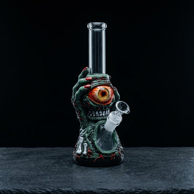 10.5'' The Hand of Fear water pipe on dark slate surface - Oil Slick Pad