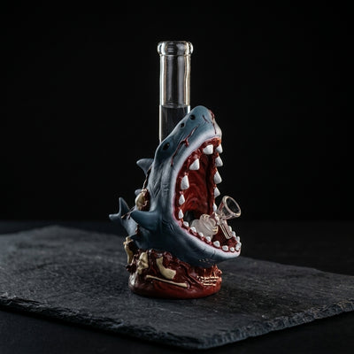 10.6" Zombie shark water pipe on dark slate surface - Oil Slick Pad