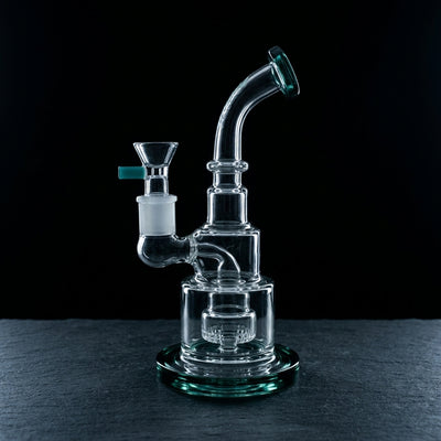 10"  Encore Color Lip/Foot 18mm Joint Cake Rig (one off) on dark slate surface - Oil Slick Pad