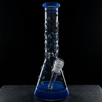 10" Heart Tree Glass Accent Beaker on dark slate surface - Oil Slick Pad