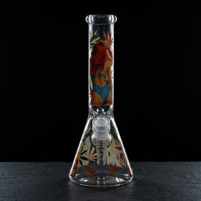 10" Hemp Leaf Booty Decal Beaker on dark slate surface - Oil Slick Pad