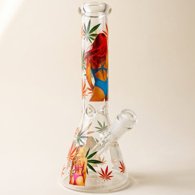 10" Hemp Leaf Booty Decal Beaker, light background