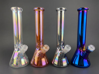 10″ Iridescent Beaker in Iridescent, Orange, Silver and Blue