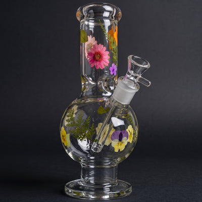 10" Pressed Flower Venetian Bubble Beaker Bong - Made in USA