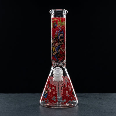 10" Rick & Morty Honeycomb Decal Beaker on dark slate surface - Oil Slick Pad