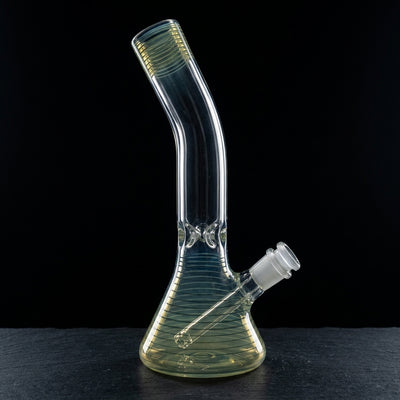 10″ U&M Color Wrap Fume Bent Neck Beaker – Made in USA on dark slate surface - Oil Slick Pad
