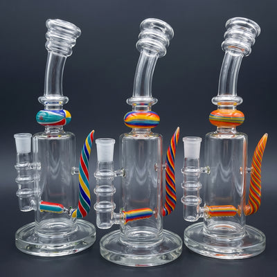 10" Vac Stack Horn Inline Rig in Rainbow Blue-Teal, Rainbow Red and Rainbow Orange