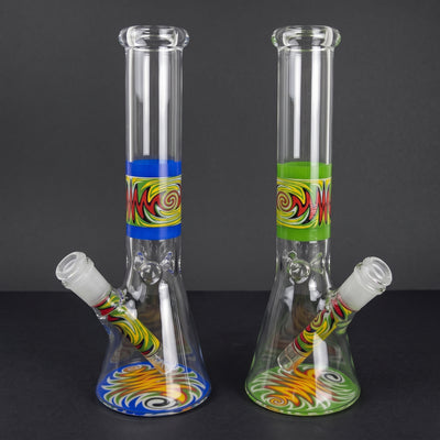 10'' Wigwag Decal Beaker w/ Wigwag Downstem in Blue and Green