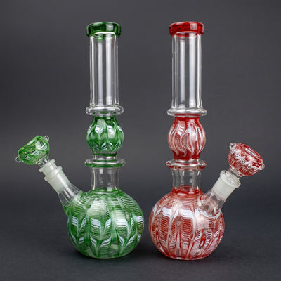 10" Wrap & Rake Bubble Beaker w/ Matching Flower Bowl in Green and Red
