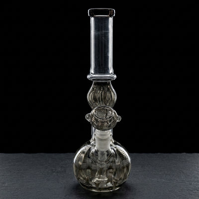 10" Wrap & Rake Bubble Beaker w/ Matching Flower Bowl on dark slate surface - Oil Slick Pad