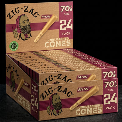 Zig Zag 70’S Unbleached Cones – 24 CT – 12 Pack Carton — Oil Slick editorial product photo