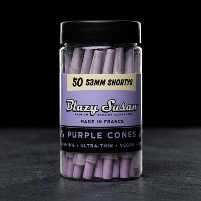 Blazy Susan Purple Cones – 50ct 53mm Shortys Cones — Oil Slick editorial product photo