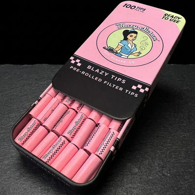 Blazy Susan Filter Tips, Tin Case, 100ct Pink Pre-Rolled — Oil Slick editorial product photo