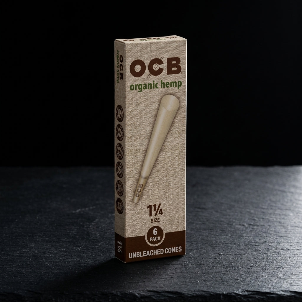 OCB Organic Hemp 1 ¼ Cones - 6 Count / 24 Packs — Oil Slick editorial product photo