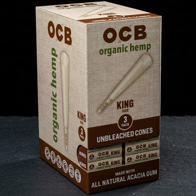 OCB Organic Hemp King Cones - 3 Count / 24 Packs — Oil Slick editorial product photo