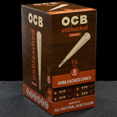 OCB Unbleached 1 ¼ Cones – 6 Count / 24 Packs — Oil Slick editorial product photo