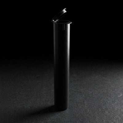 116mm Child-Resistant Pop Top Tubes - Opaque Black Pre-Roll Packaging - angle shot