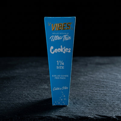VIBES x Cookies 1.25" Ultra Thin Cones - 6 / 30 Display Box - Blue — Oil Slick editorial product photo