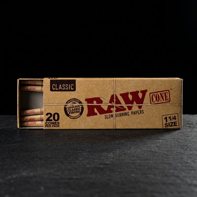 RAW Classic 20pk Pre-Roll 1 ¼ Cones 12bx — Oil Slick editorial product photo