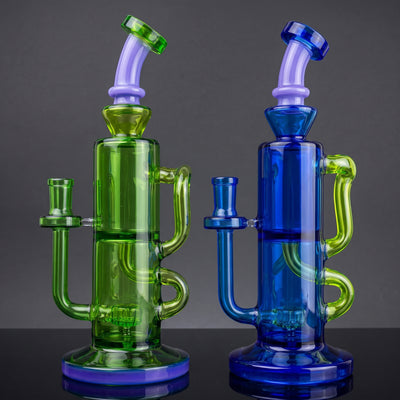 11" Double Chamber Solid Color Recycler in Green and Blue