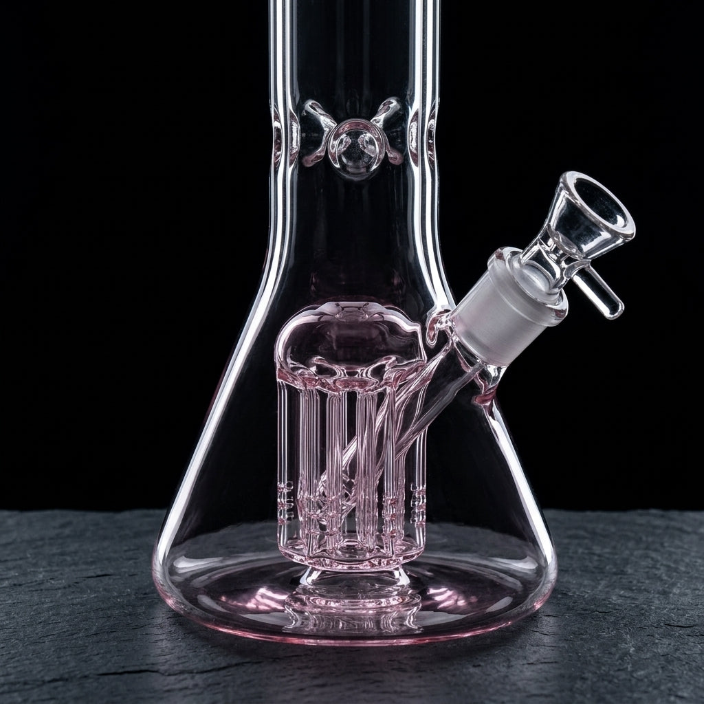 12'' Encore Half Color 8 Tree Beaker (one off) on dark slate surface - Oil Slick Pad