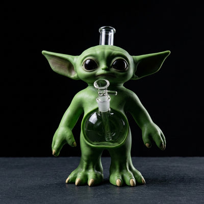 12'' Wise Green Elder Water Pipe on dark slate surface - Oil Slick Pad