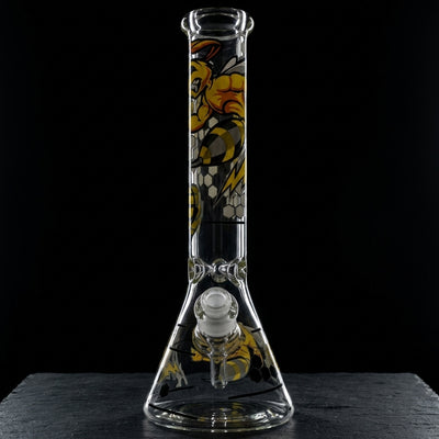 14" 7mm Hornet Decal Beaker on dark slate surface - Oil Slick Pad