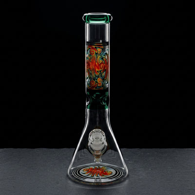 14" 7mm Thick Wigwag Decal Beaker on dark slate surface - Oil Slick Pad