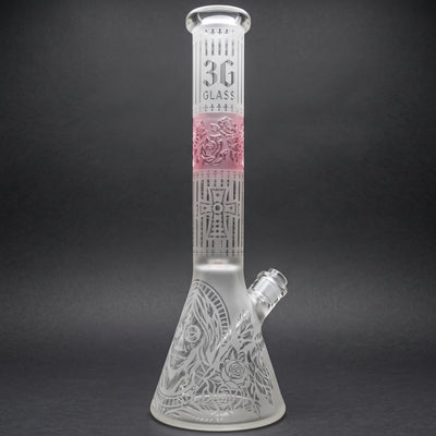 15" 3G Deep Etch Rose & Cross Beaker