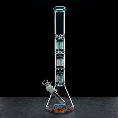 15" Decal Base Triple Tree Beaker on dark slate surface - Oil Slick Pad