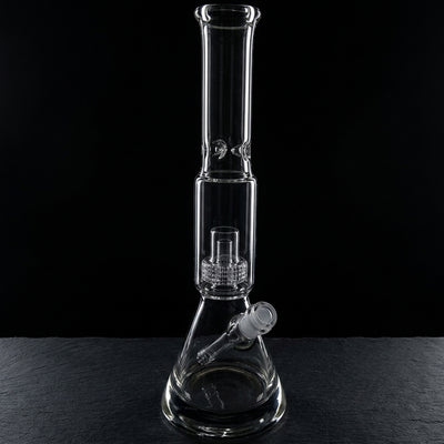 16" Clear Matrix Thick Base Beaker on dark slate surface - Oil Slick Pad