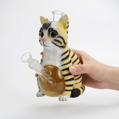 8.8" Tabby Cat Water Pipe | Glass + PVC