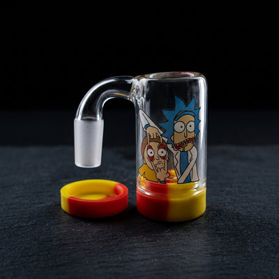 2" 14 M 90° Rick & Morty Reclaim Catcher on dark slate surface - Oil Slick Pad