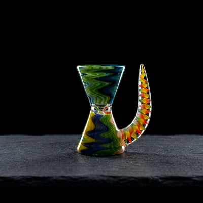 2" 14mm Wigwag Horn Flower Bowl on dark slate surface - Oil Slick Pad