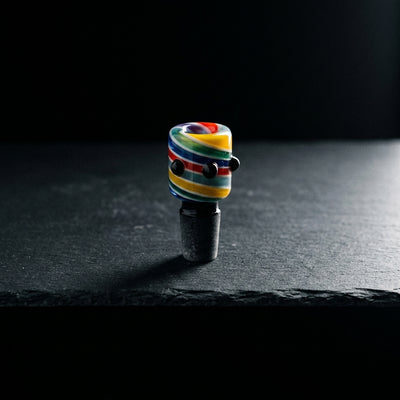 2" 18mm Color Swirl Can Flower Bowl on dark slate surface - Oil Slick Pad