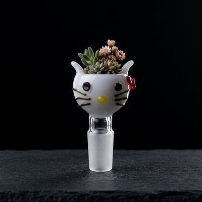 2.5" 14mm Cat Flower Bowl on dark slate surface - Oil Slick Pad